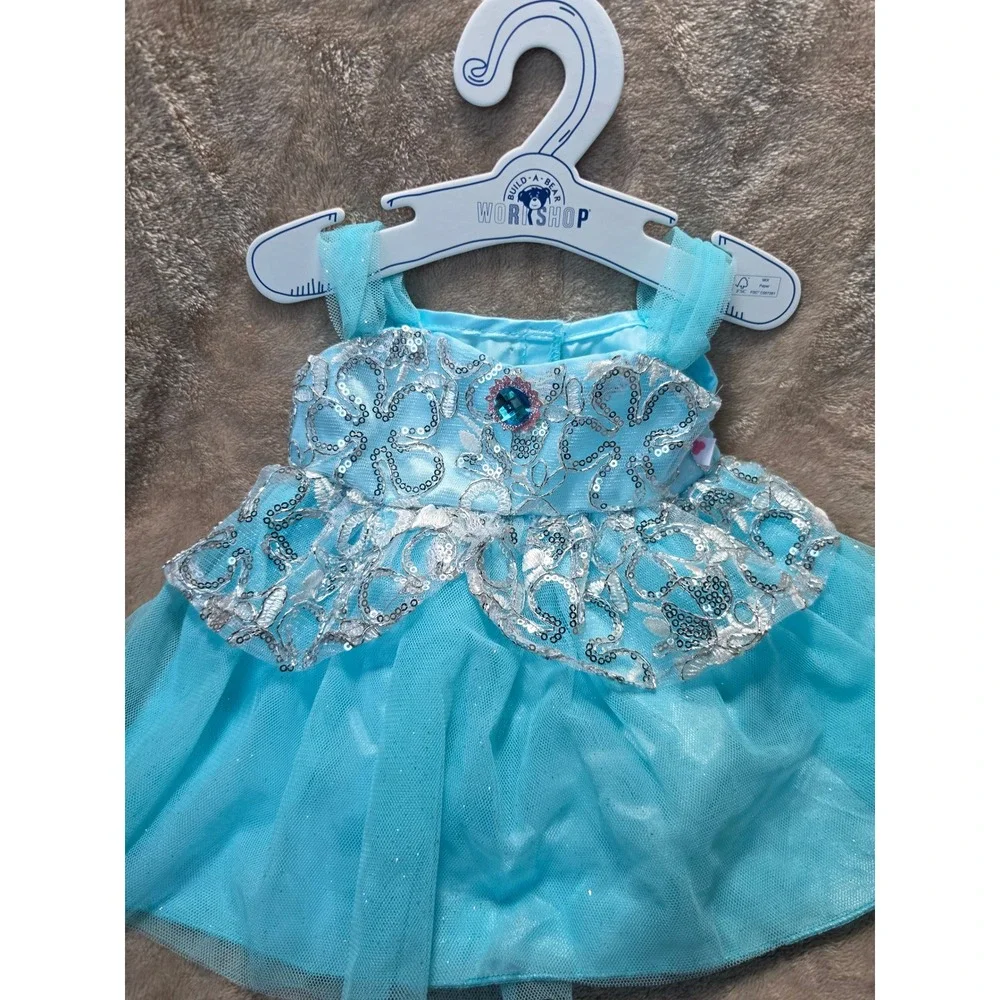 Build-A-Bear Disney Cinderella Blue Sequin Princess Dress and Silver Shoes Set